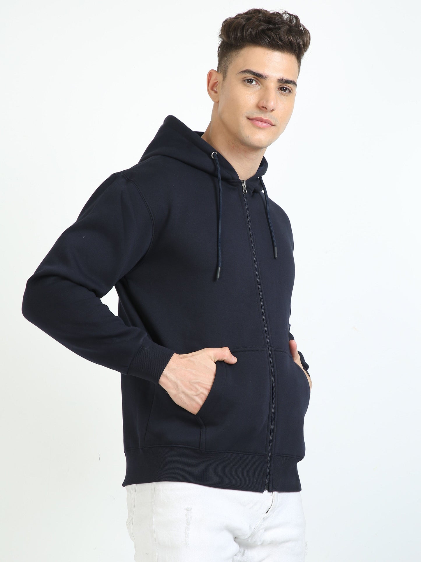 Men Navy Blue Zipper Hoodie