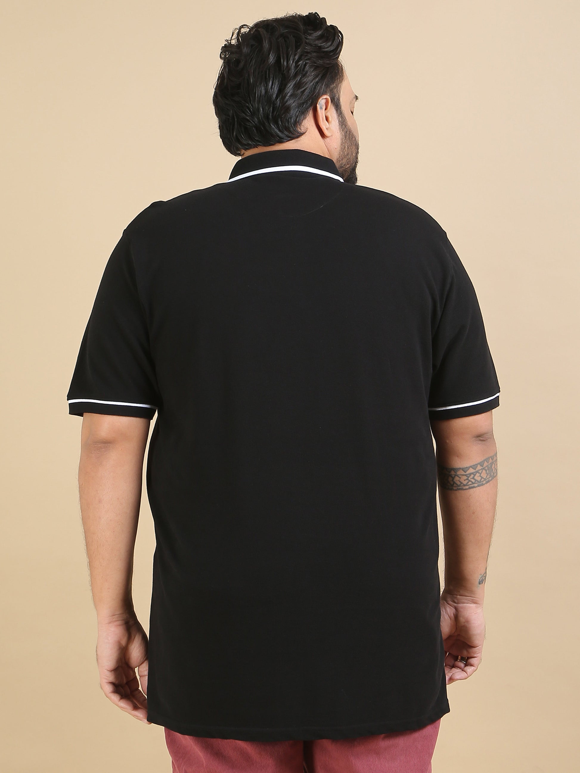 Plus Contrast Collar Polo Black T Shirt for Men