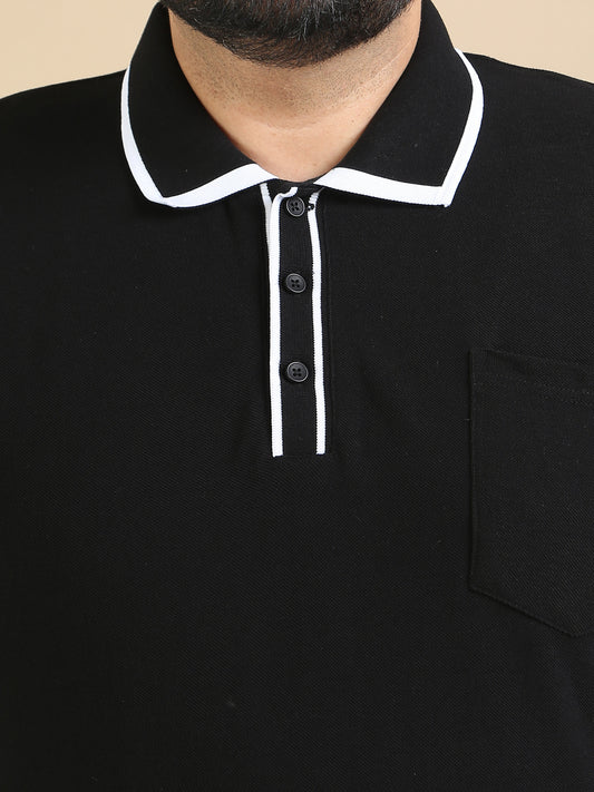 Plus Contrast Collar Polo Black T Shirt for Men