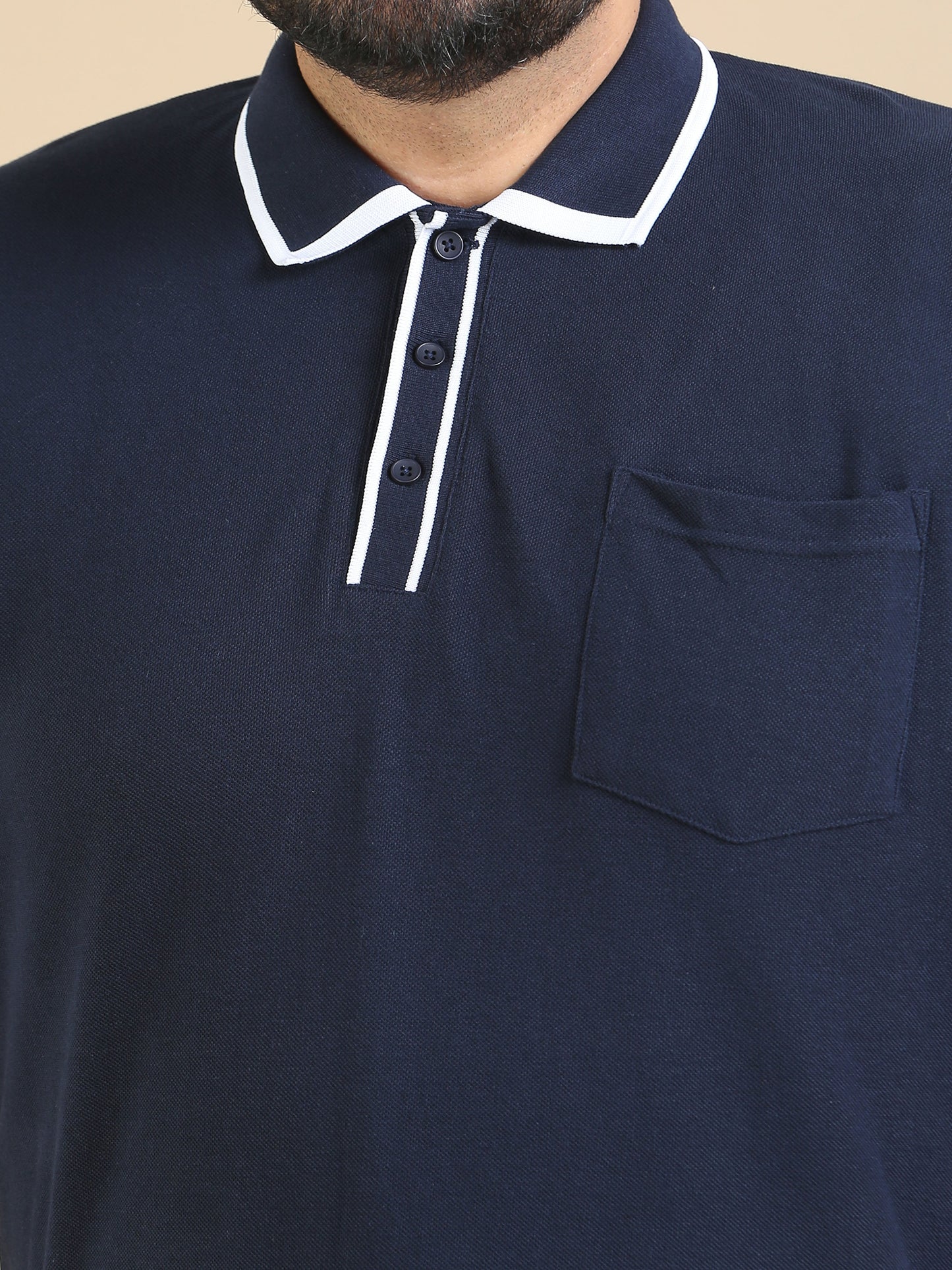 Mens Navy Blue T Shirt Plus Size Contrast Collar Polo 
