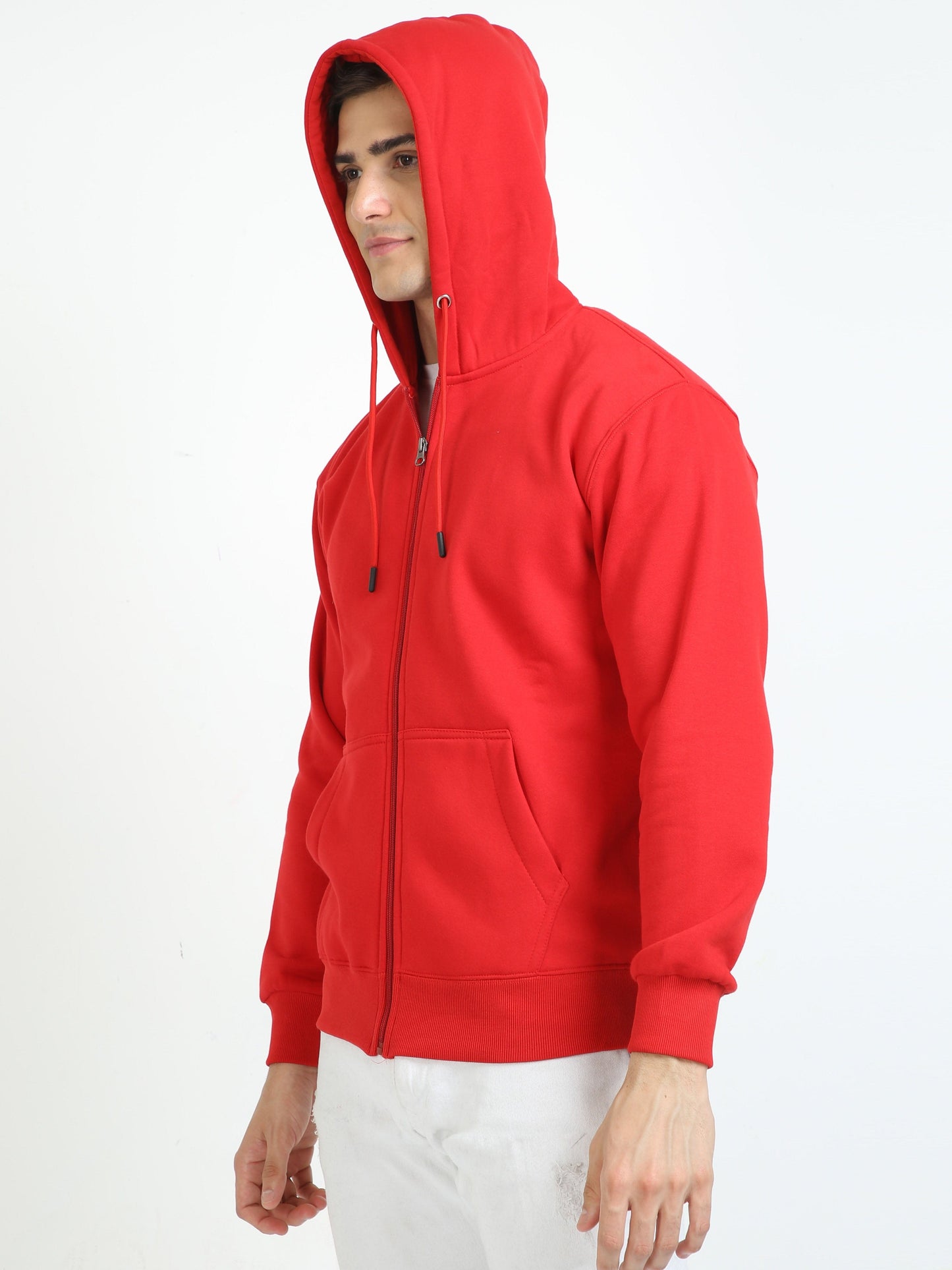Men Red Zipper Hoodie