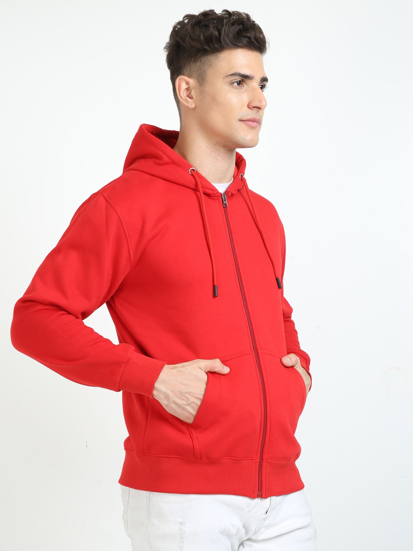 Men Red Zipper Hoodie