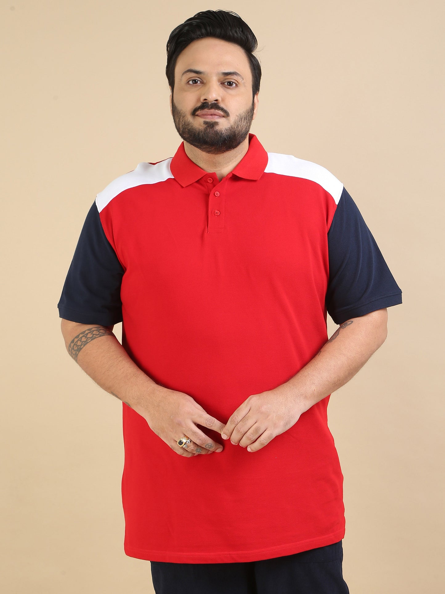 Plus Size Pannel Design Polo Red T Shirts Mens