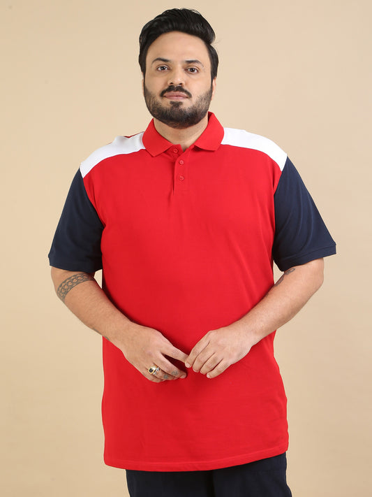 Plus Size Pannel Design Polo Red T Shirts Mens