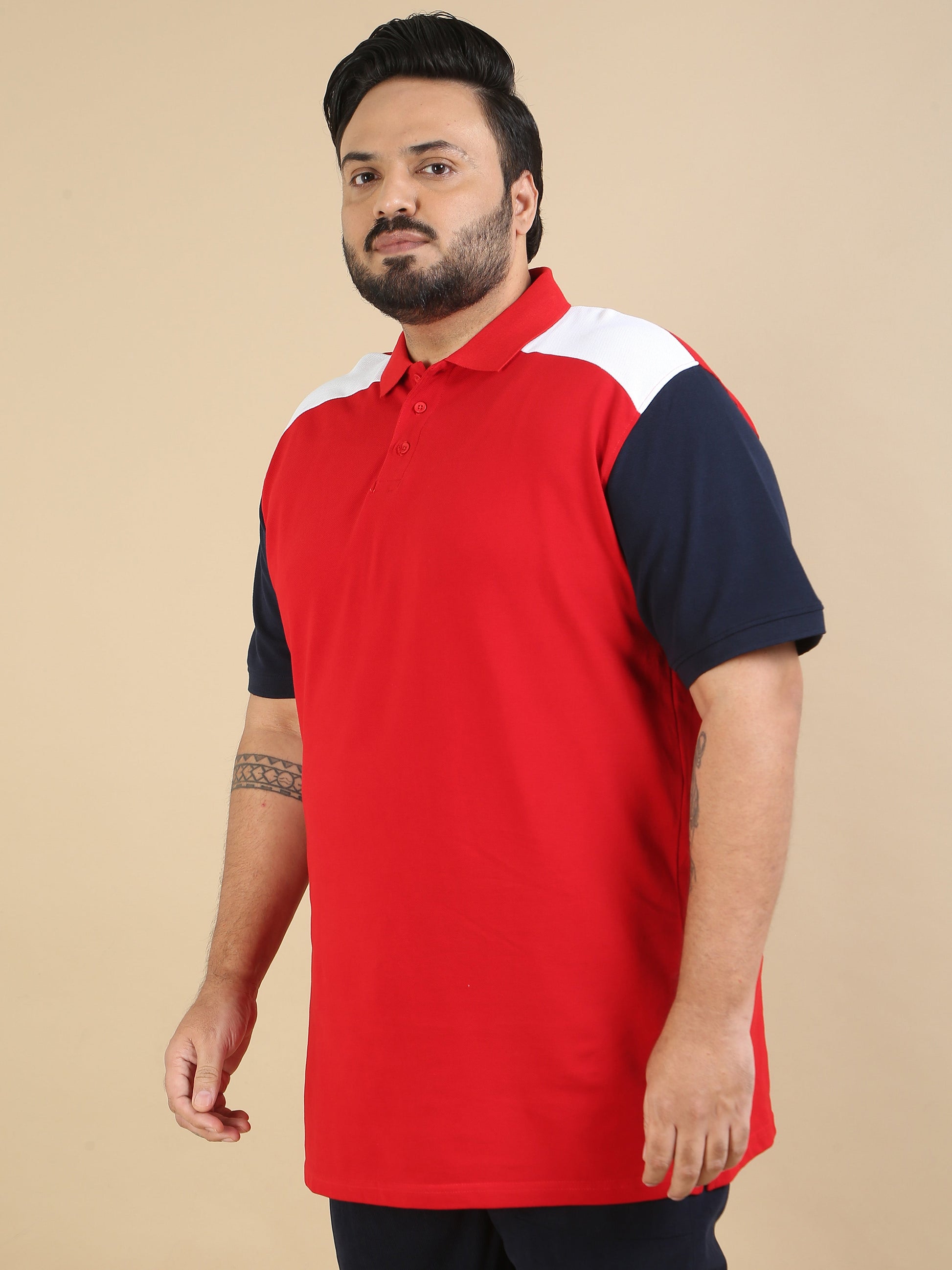 Plus Size Pannel Design Polo Red T Shirts Mens