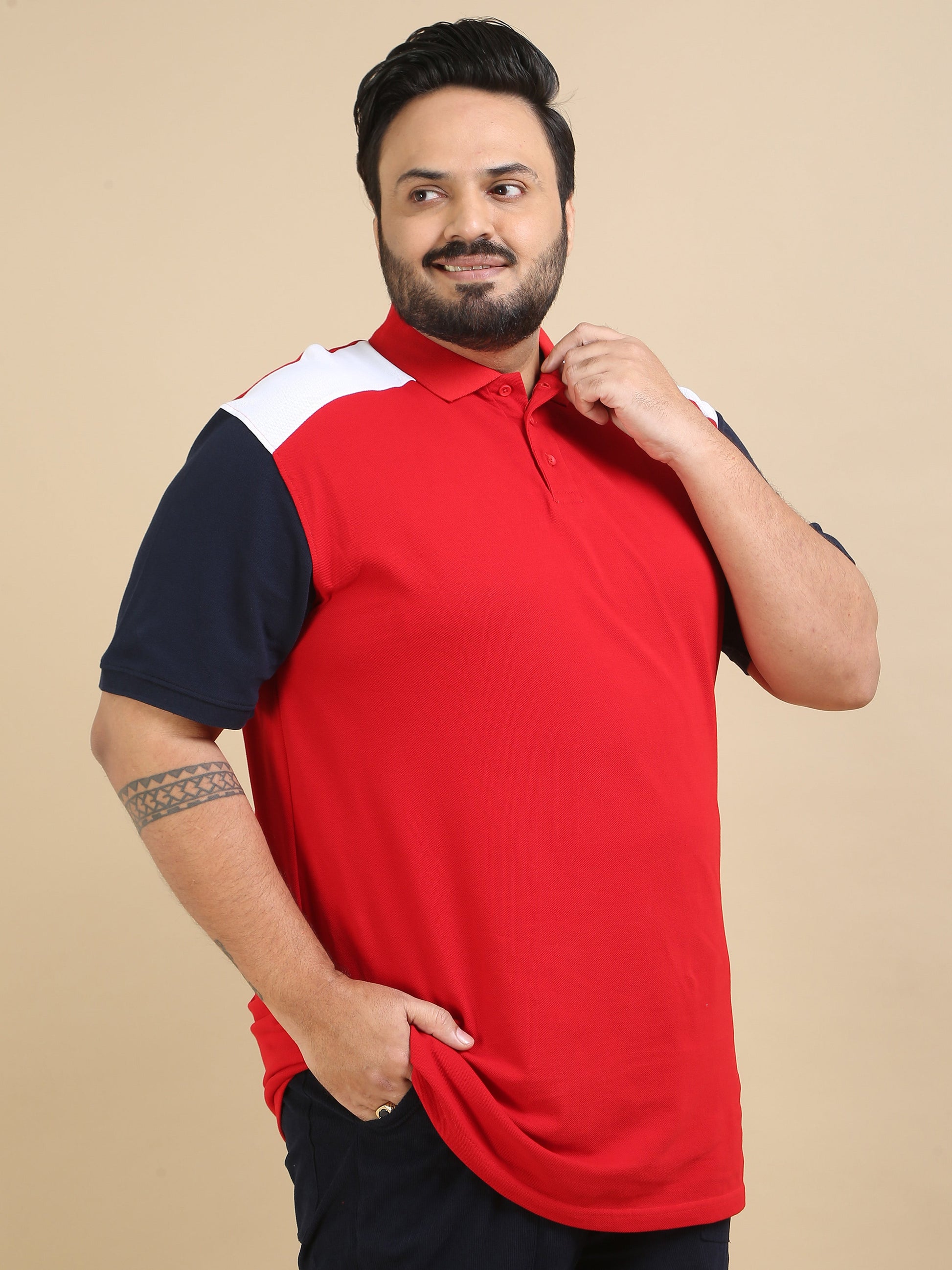 Plus Size Pannel Design Polo Red T Shirts Mens