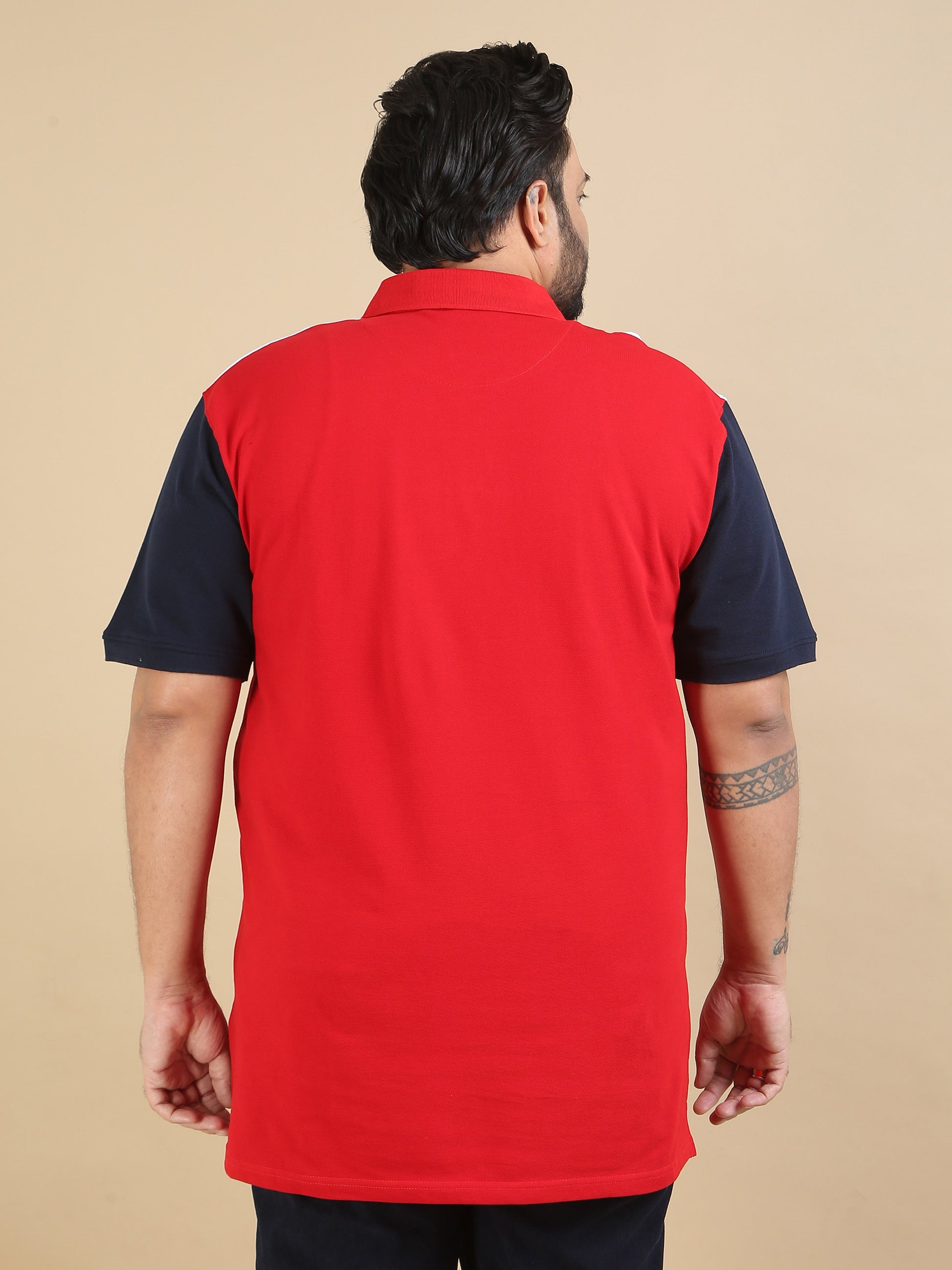 Plus Size Pannel Design Polo Red T Shirts Mens