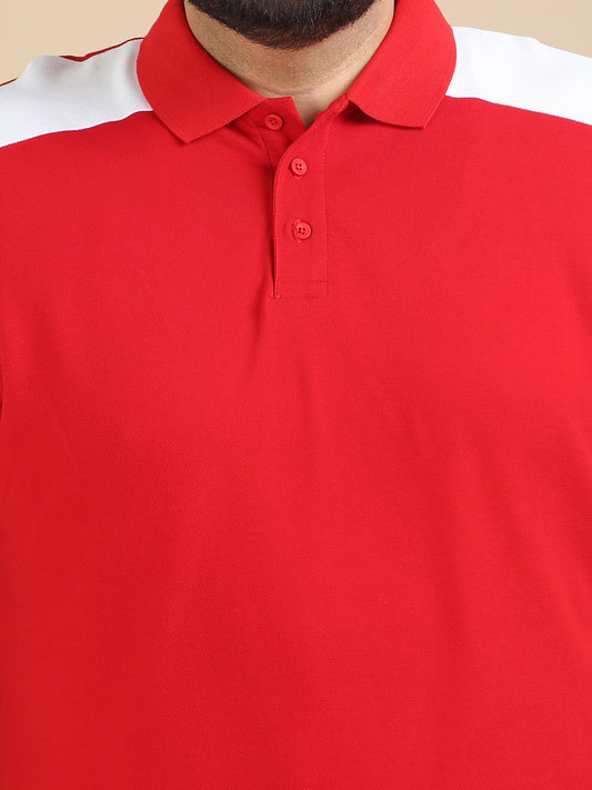 Plus Size Pannel Design Polo Red T Shirts Mens