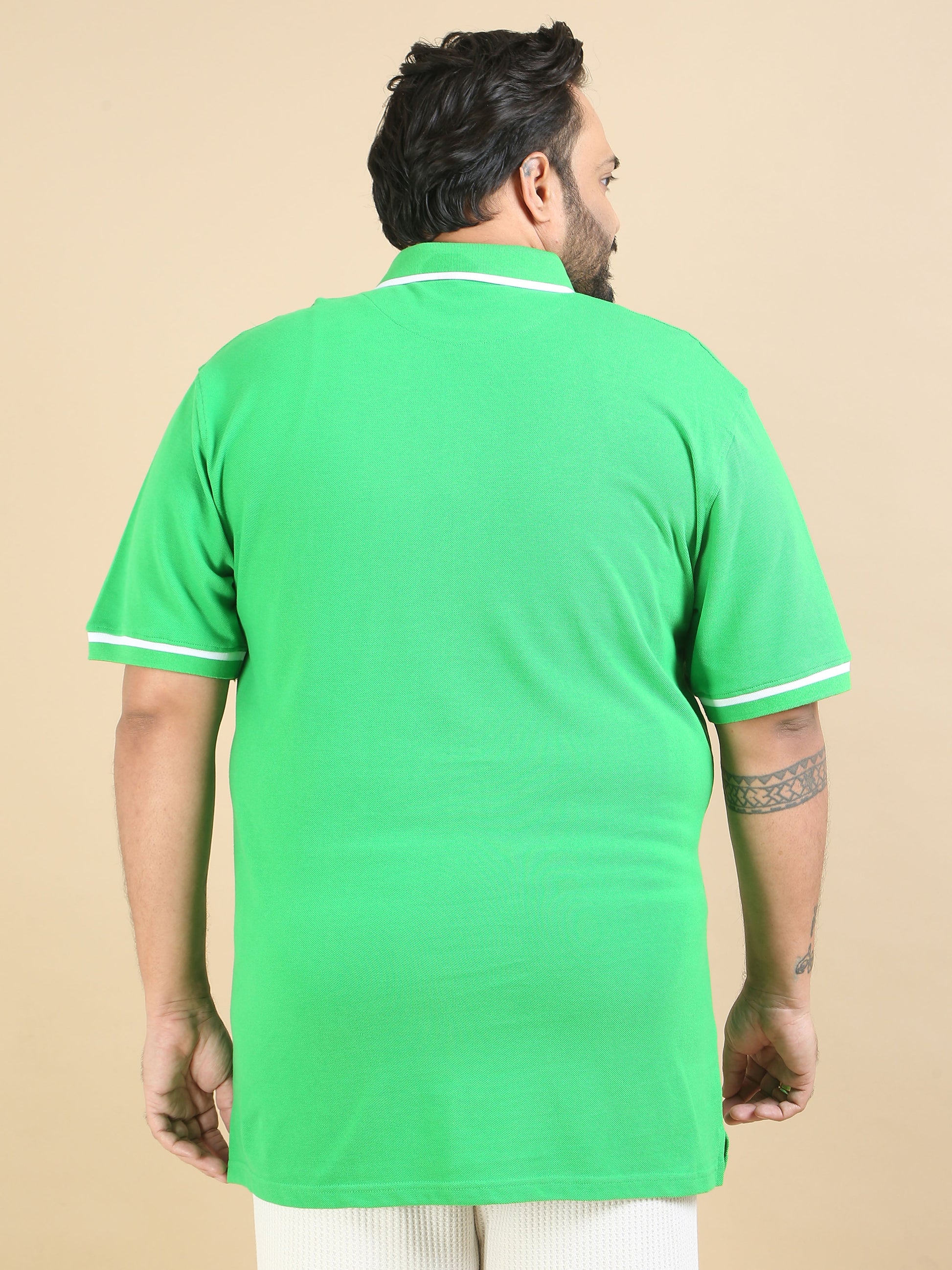 Mens Plus Size T Shirt Contrast Collar Polo Green