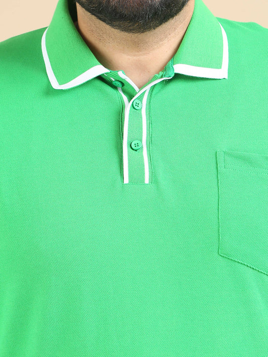 Mens Plus Size T Shirt Contrast Collar Polo Green