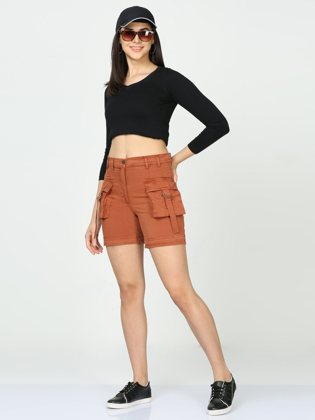 Women Rust Cargo Shorts