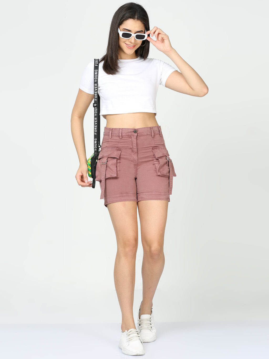 Women Plum Cargo Shorts