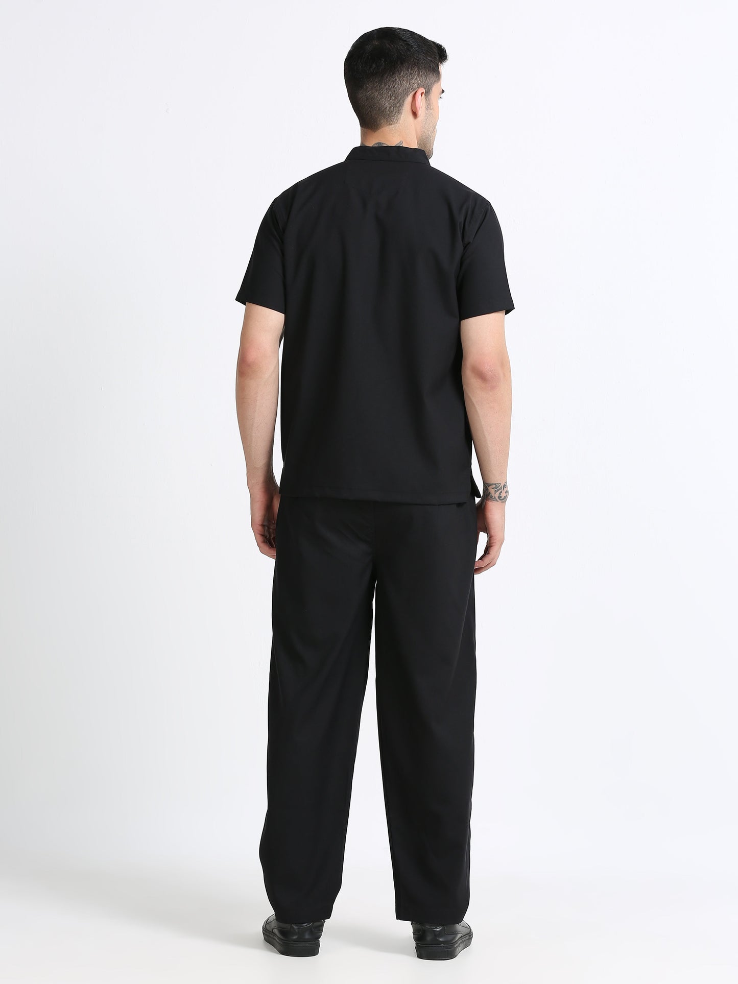 Men’s Black Knight Medical Scrub Set – Mandarin Collar (Chinese Collar) Top & Straight Pants | 2-Way Stretch, Antibacterial & Wrinkle-Resistant – Apollo