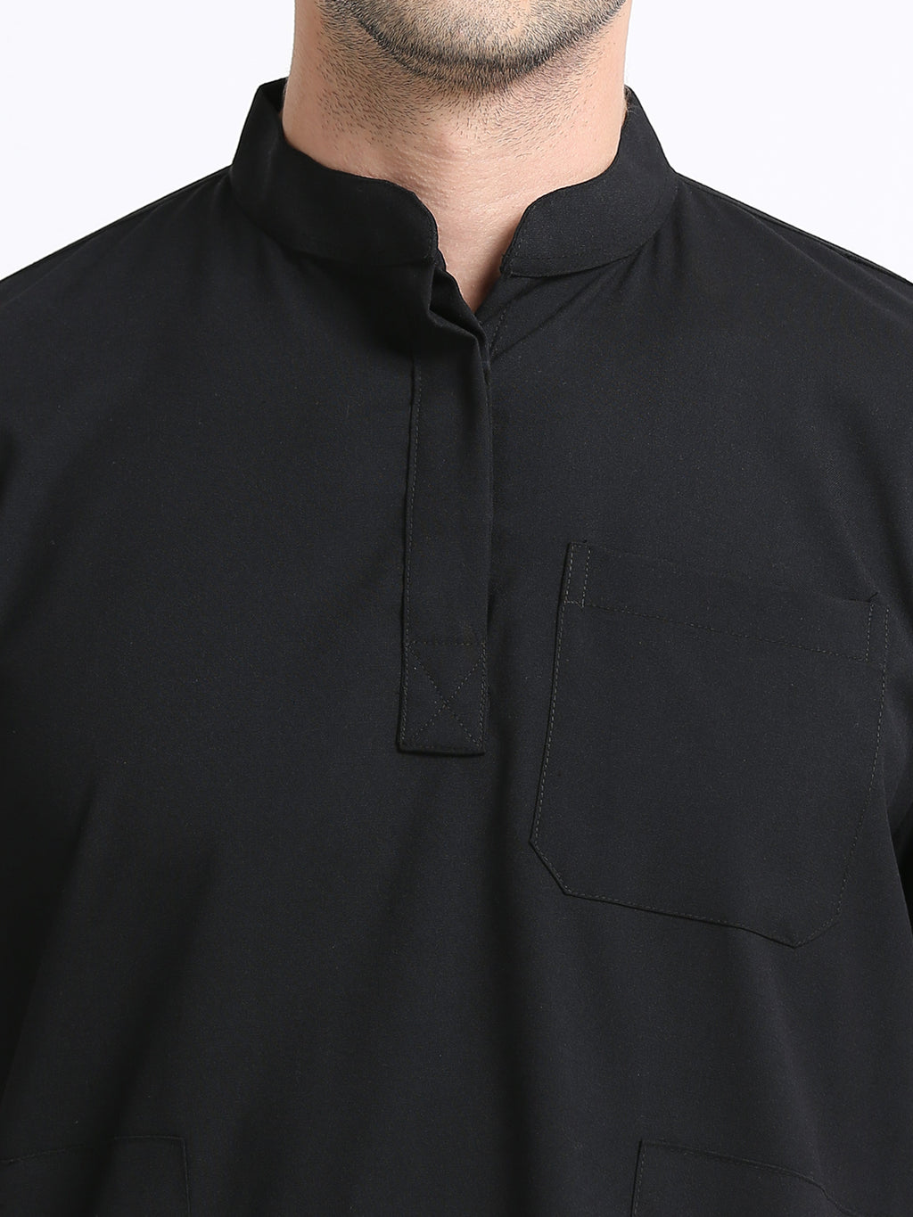 Men’s Black Knight Medical Scrub Set – Mandarin Collar (Chinese Collar) Top & Straight Pants | 2-Way Stretch, Antibacterial & Wrinkle-Resistant – Apollo