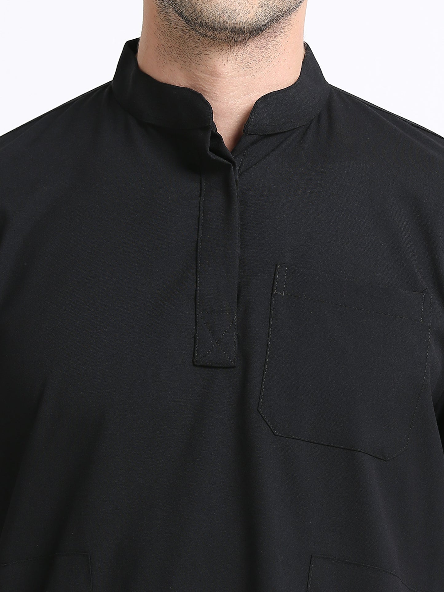 Men’s Black Knight Medical Scrub Set – Mandarin Collar (Chinese Collar) Top & Straight Pants | Wrinkle-Resistant – Eco Flex