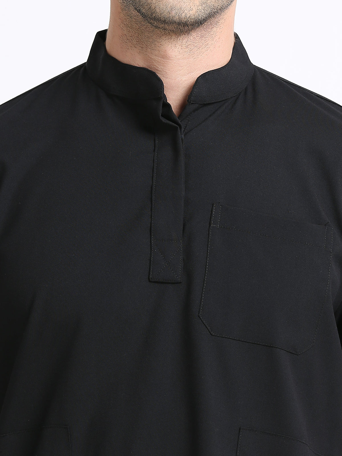 Men’s Black Knight Medical Scrub Set – Mandarin Collar (Chinese Collar) Top & Straight Pants | 2-Way Stretch, Antibacterial & Wrinkle-Resistant – Apollo