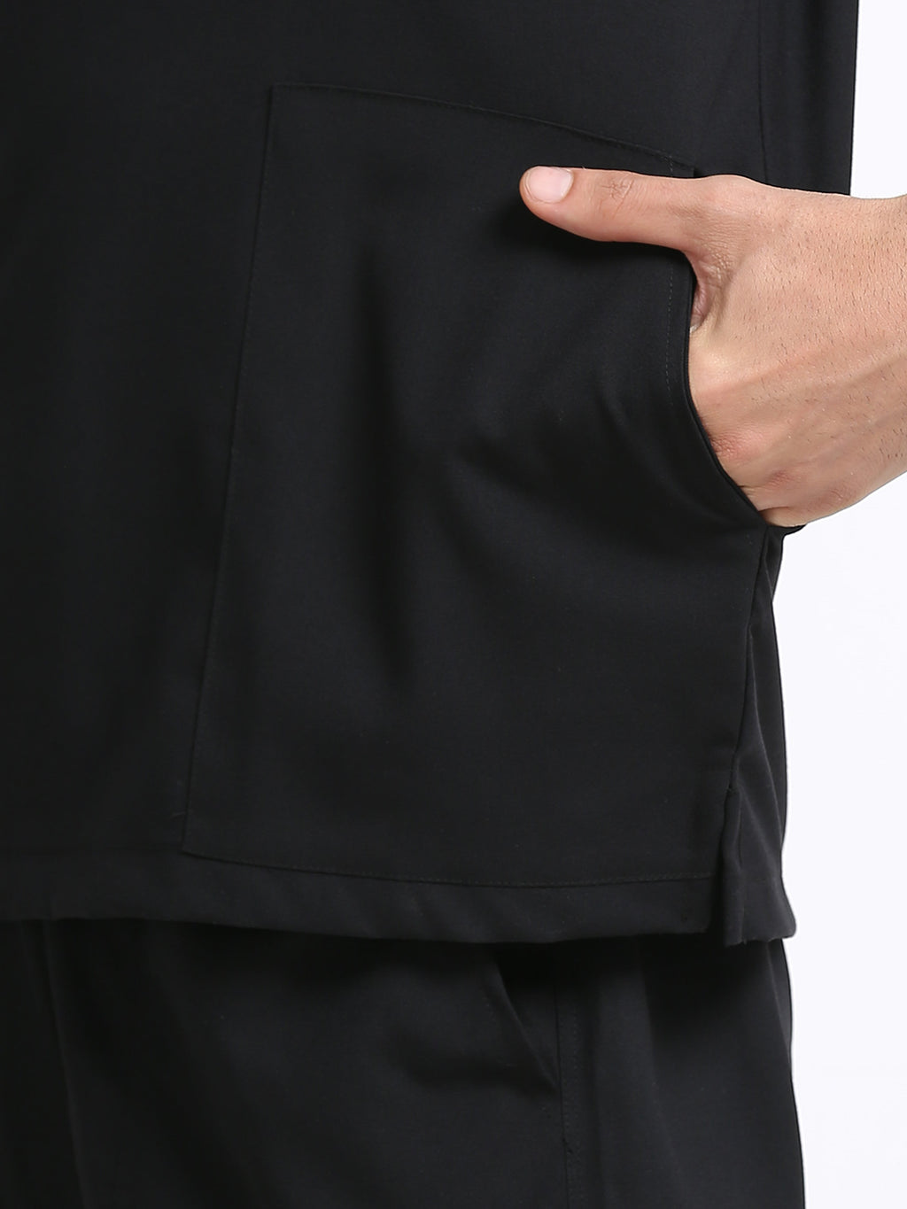 Men’s Black Knight Medical Scrub Set – Mandarin Collar (Chinese Collar) Top & Straight Pants | 2-Way Stretch, Antibacterial & Wrinkle-Resistant – Apollo