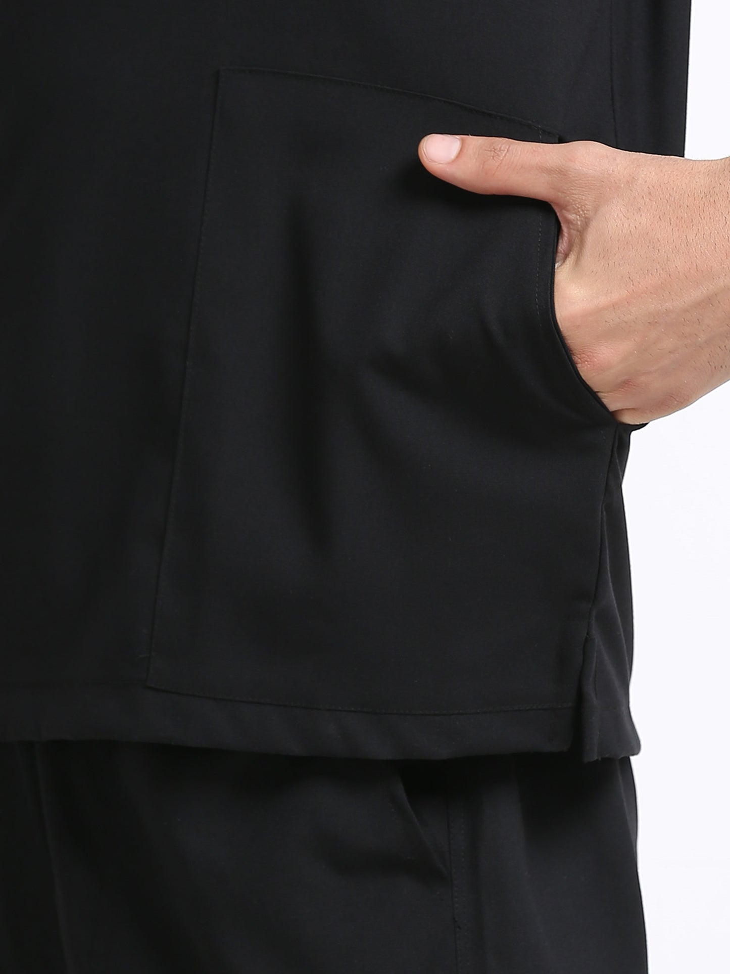 Men’s Black Knight Medical Scrub Set – Mandarin Collar (Chinese Collar) Top & Straight Pants | 2-Way Stretch, Antibacterial & Wrinkle-Resistant – Apollo
