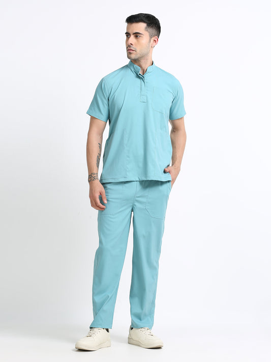 Men’s Eucalyptus Medical Scrub Set – Mandarin Collar (Chinese Collar) Top & Straight Pants | 2-Way Stretch, Antibacterial & Wrinkle-Resistant – Apollo