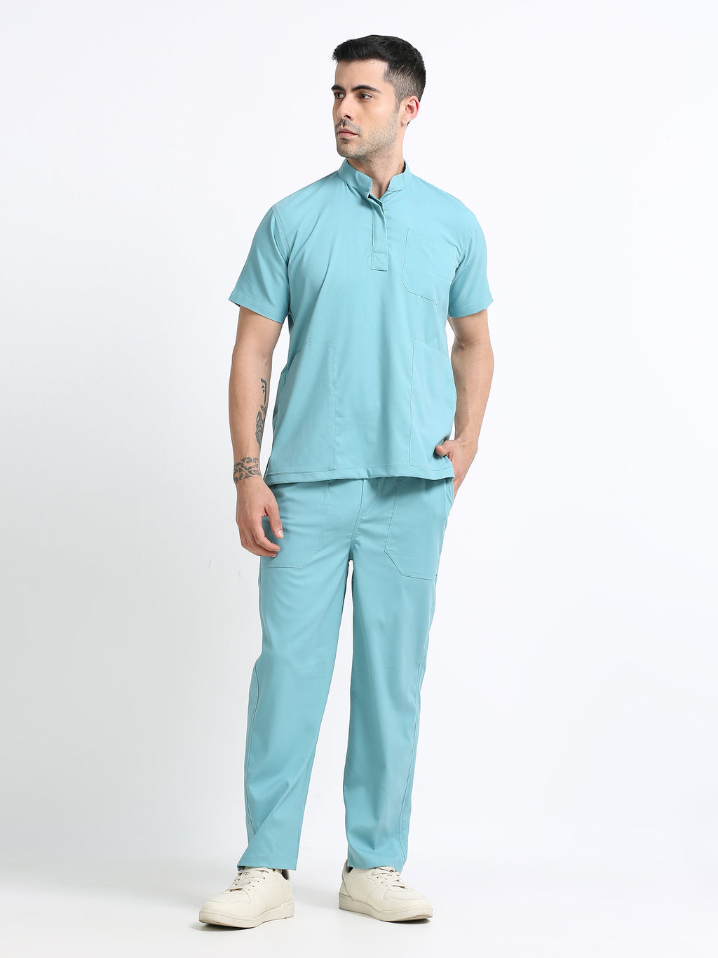 Men’s Eucalyptus Medical Scrub Set – Mandarin Collar (Chinese Collar) Top & Straight Pants | 2-Way Stretch, Antibacterial & Wrinkle-Resistant – Apollo