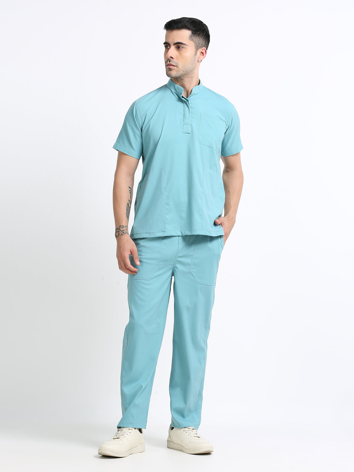 Men’s Eucalyptus Medical Scrub Set – Mandarin Collar (Chinese Collar) Top & Straight Pants | 2-Way Stretch, Antibacterial & Wrinkle-Resistant – Apollo