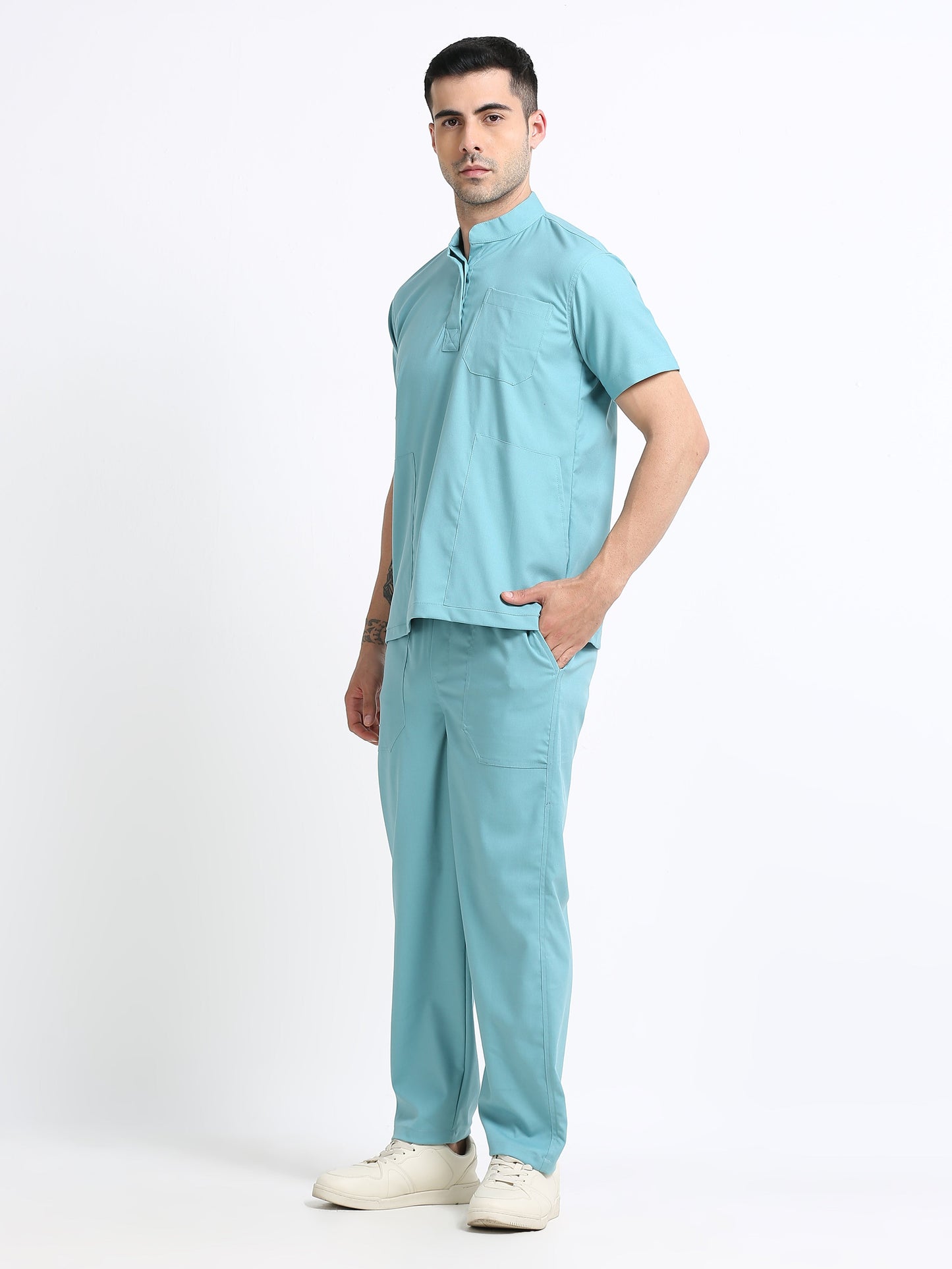 Men’s Eucalyptus Medical Scrub Set – Mandarin Collar (Chinese Collar) Top & Straight Pants | Wrinkle-Resistant – Eco Flex