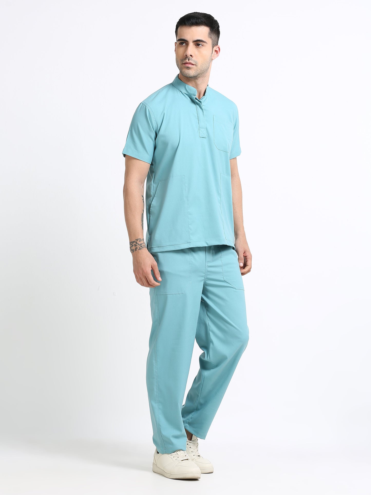 Men’s Eucalyptus Medical Scrub Set – Mandarin Collar (Chinese Collar) Top & Straight Pants | 2-Way Stretch, Antibacterial & Wrinkle-Resistant – Apollo