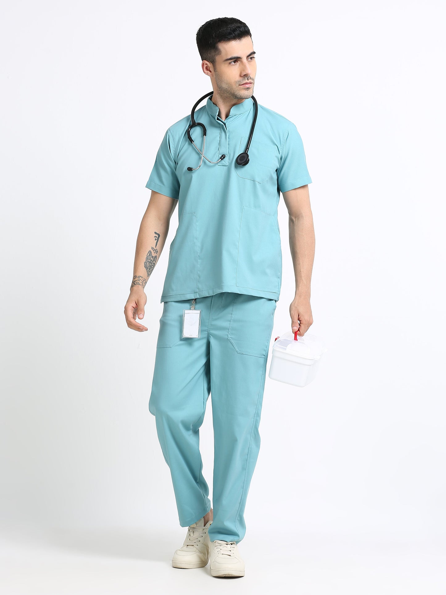 Men’s Eucalyptus Medical Scrub Set – Mandarin Collar (Chinese Collar) Top & Straight Pants | 2-Way Stretch, Antibacterial & Wrinkle-Resistant – Apollo