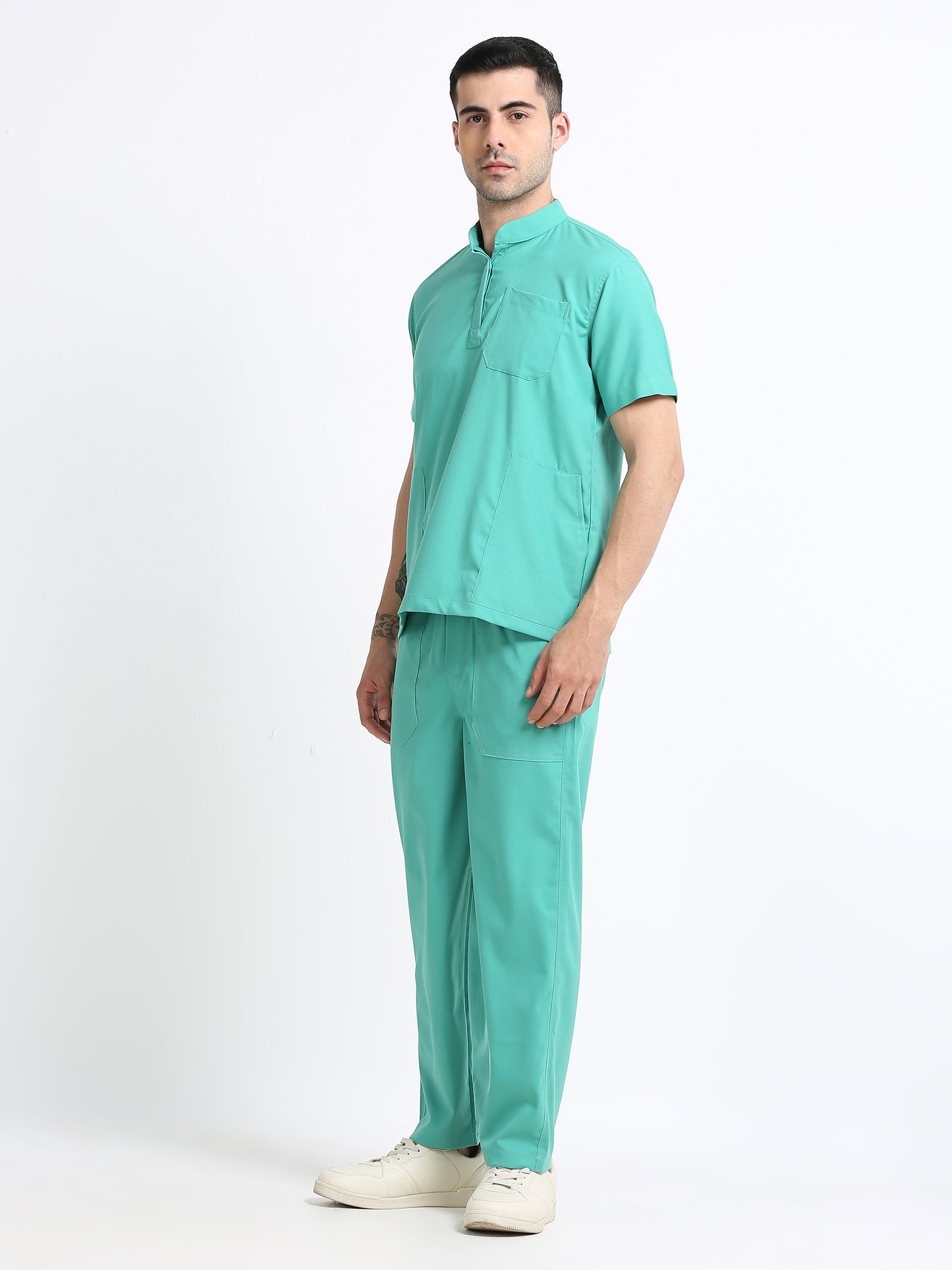 Men’s Sea Green Medical Scrub Set – Mandarin Collar (Chinese Collar) Top & Straight Pants | 2-Way Stretch, Antibacterial & Wrinkle-Resistant – Apollo