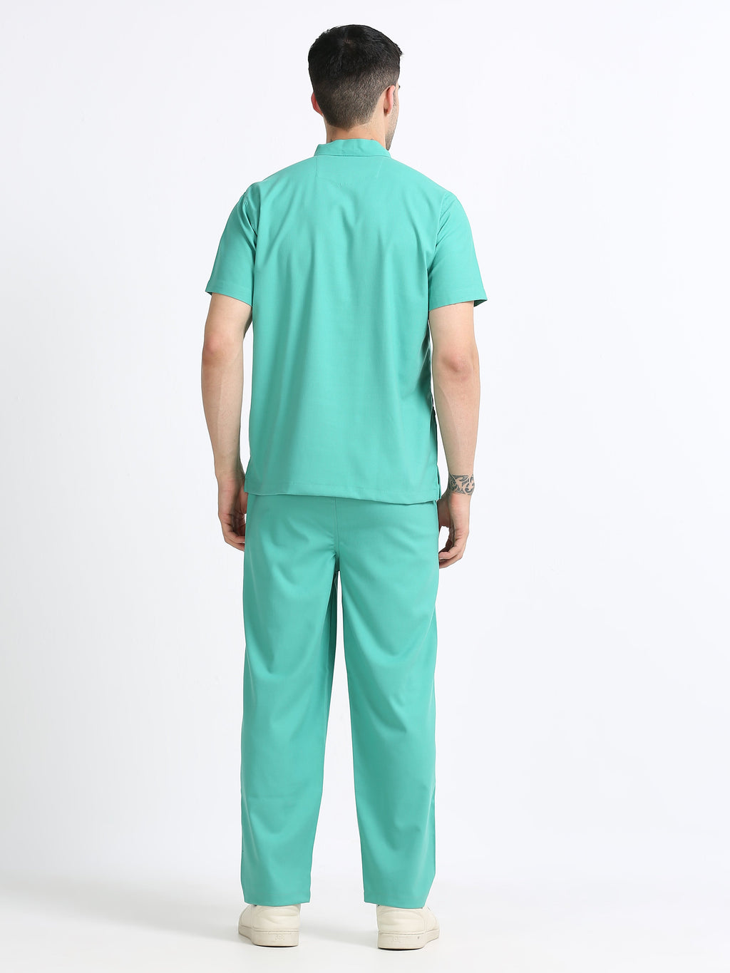 Men’s Sea Green Medical Scrub Set – Mandarin Collar (Chinese Collar) Top & Straight Pants | Wrinkle-Resistant – Eco Flex