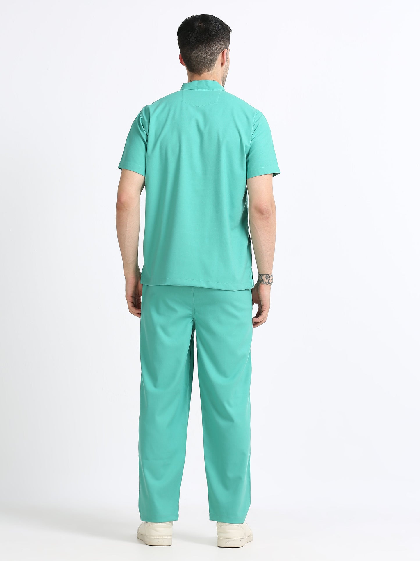 Men’s Sea Green Medical Scrub Set – Mandarin Collar (Chinese Collar) Top & Straight Pants | 2-Way Stretch, Antibacterial & Wrinkle-Resistant – Apollo