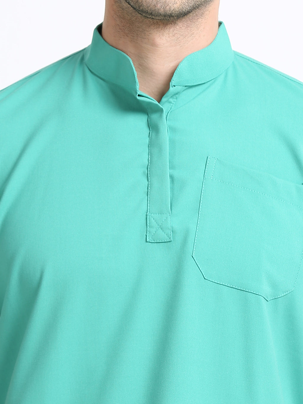 Men’s Sea Green Medical Scrub Set – Mandarin Collar (Chinese Collar) Top & Straight Pants | 2-Way Stretch, Antibacterial & Wrinkle-Resistant – Apollo