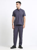 Men’s Heather Grey Medical Scrub Set – Mandarin Collar (Chinese Collar) Top & Straight Pants | Wrinkle-Resistant – Eco Flex