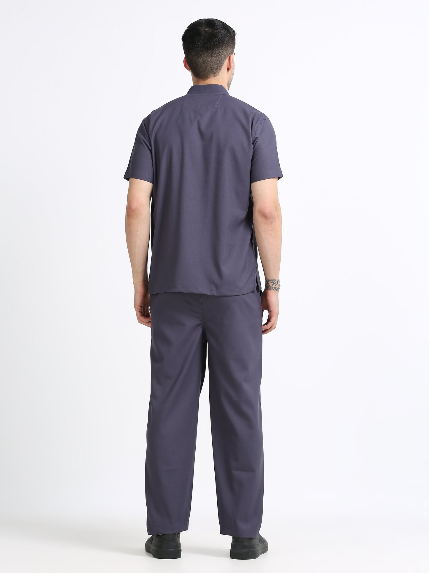 Men’s Heather Grey Medical Scrub Set – Mandarin Collar (Chinese Collar) Top & Straight Pants | 2-Way Stretch, Antibacterial & Wrinkle-Resistant – Apollo