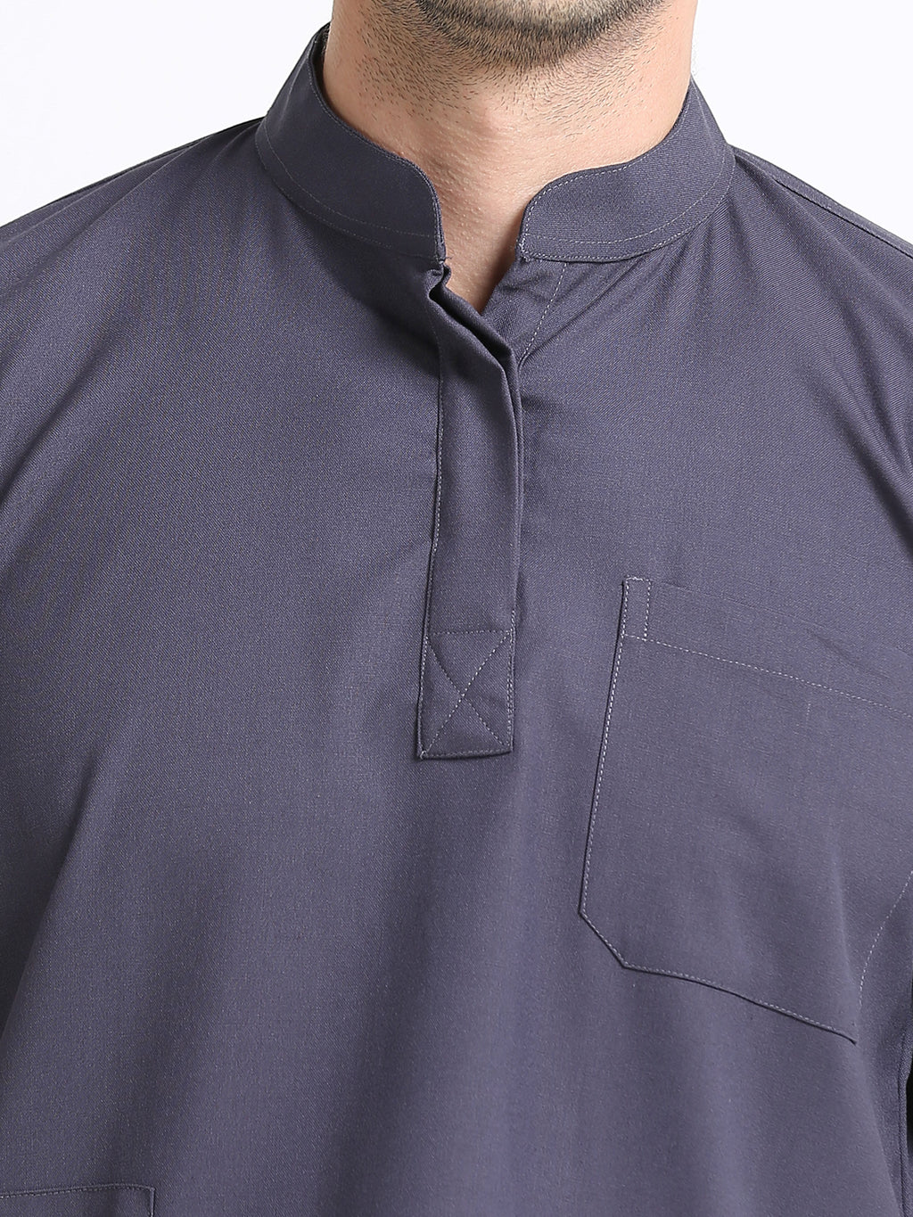 Men’s Heather Grey Medical Scrub Set – Mandarin Collar (Chinese Collar) Top & Straight Pants | 2-Way Stretch, Antibacterial & Wrinkle-Resistant – Apollo