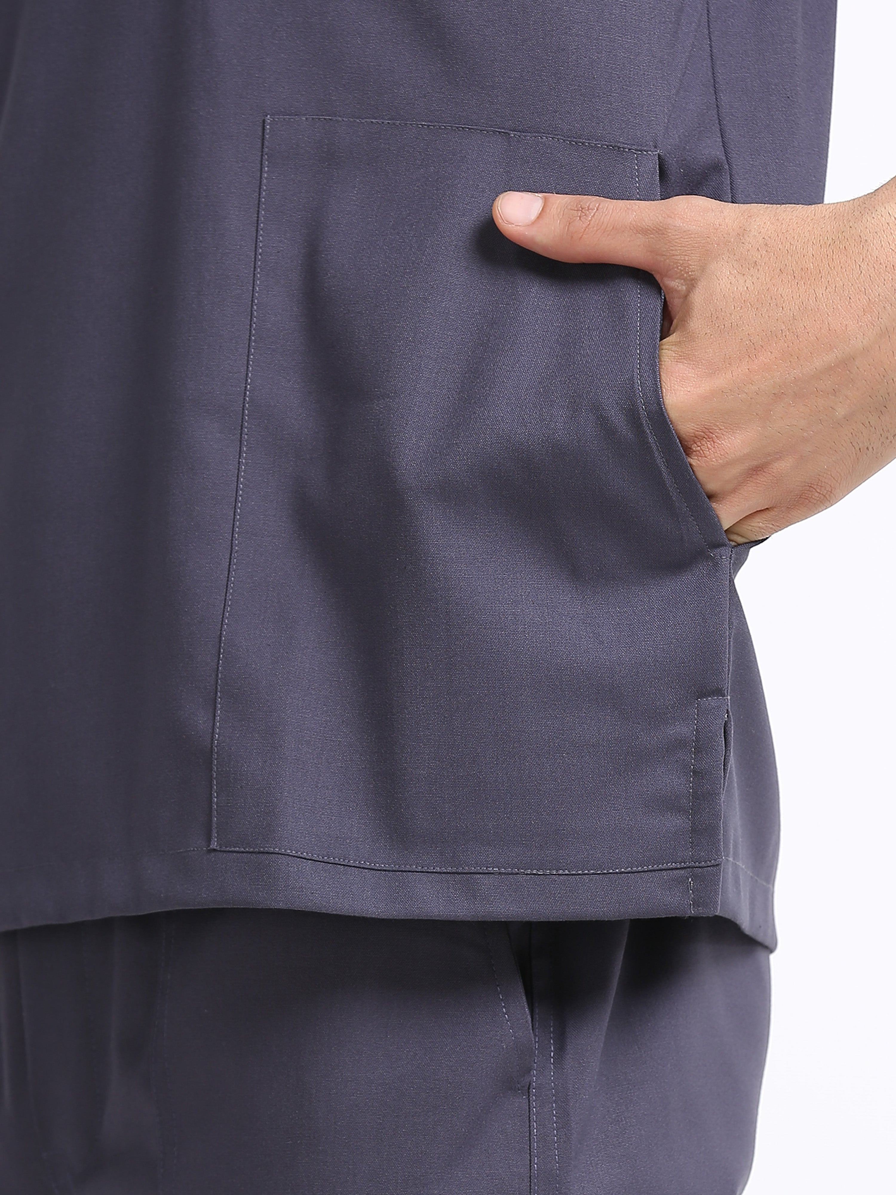 Men’s Heather Grey Medical Scrub Set – Mandarin Collar (Chinese Collar) Top & Straight Pants | Wrinkle-Resistant – Eco Flex