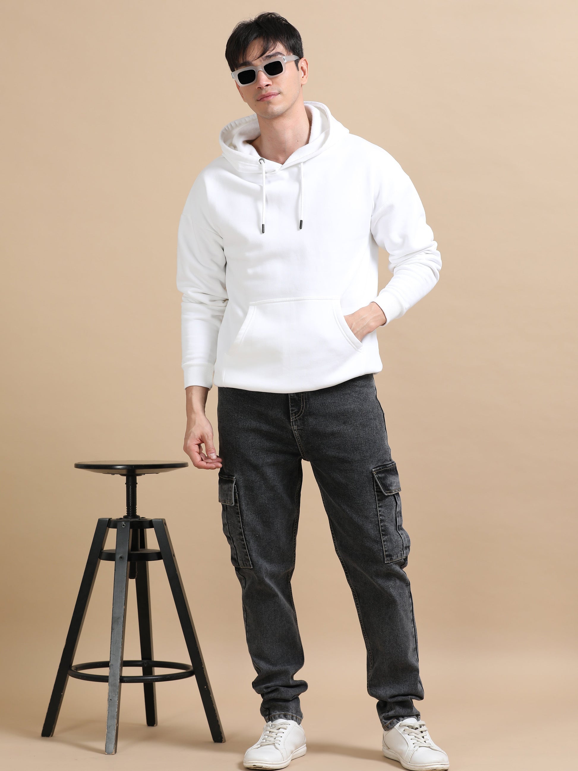 Plus Size Men Carbon Black Utility Denim Cargo Pant