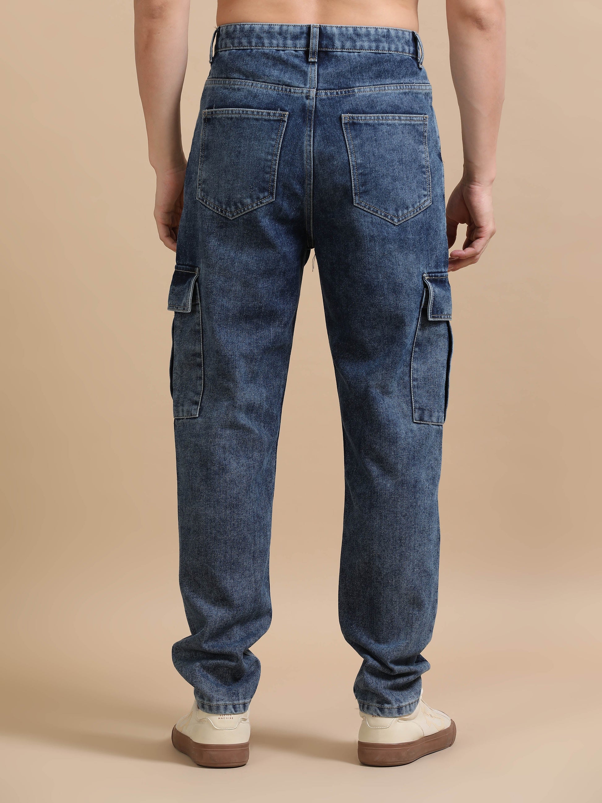 Men Plus Size Carbon Blue Denim Cargo Pants