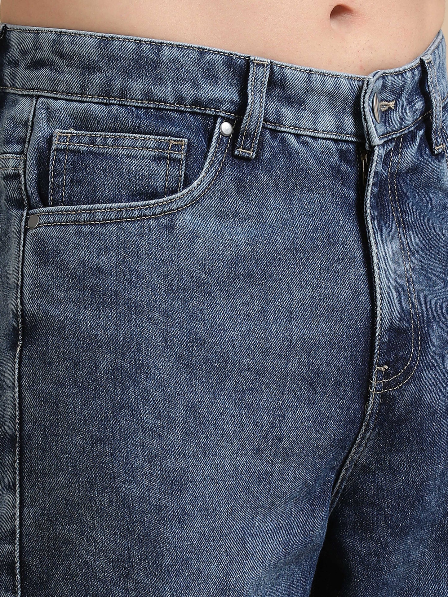 Men Plus Size Carbon Blue Denim Cargo Pants