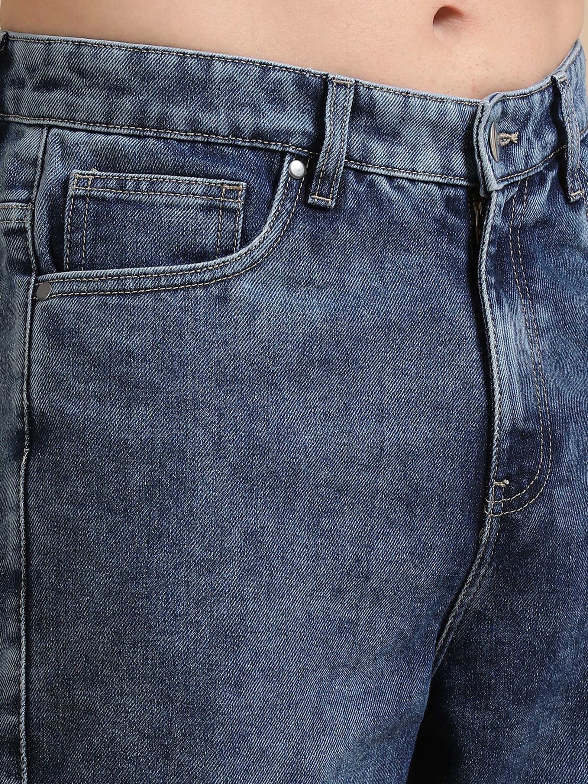 Men Plus Size Carbon Blue Denim Cargo Pants