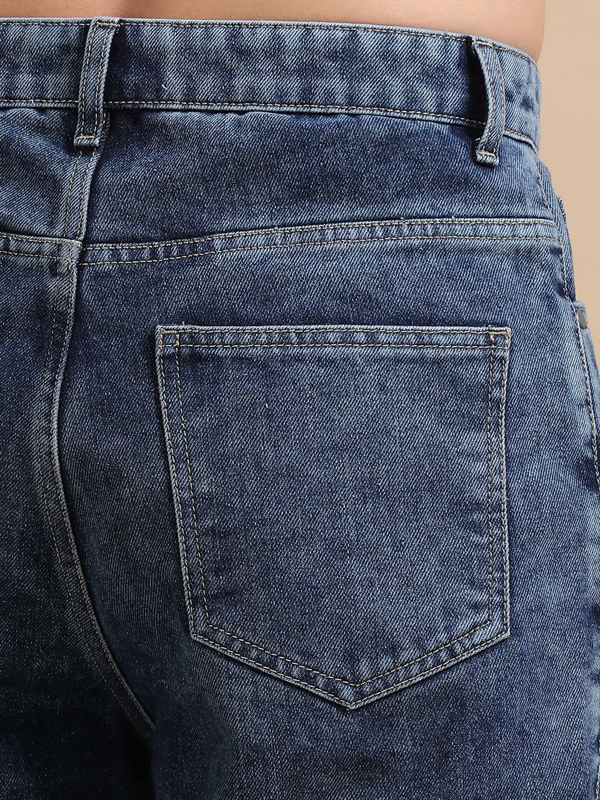 Men Plus Size Carbon Blue Denim Cargo Pants