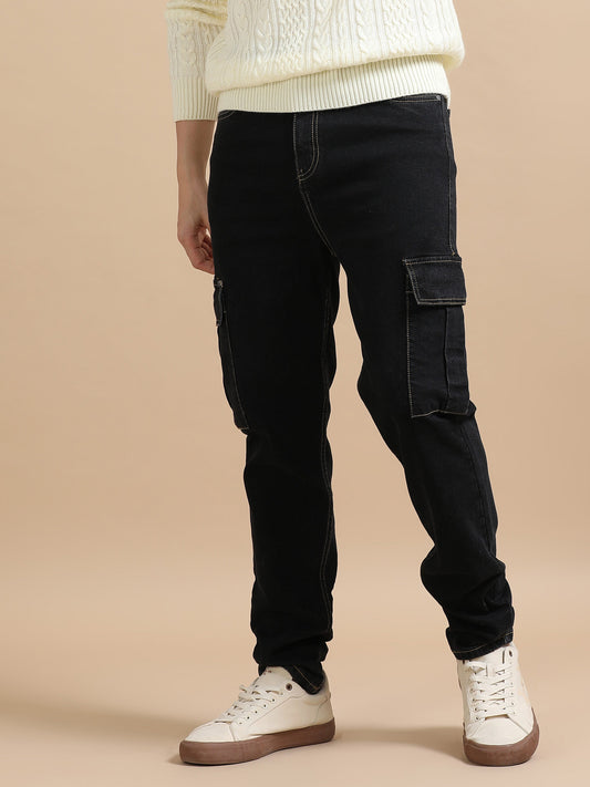 Plus Size Denim Black Cargo Pants Men