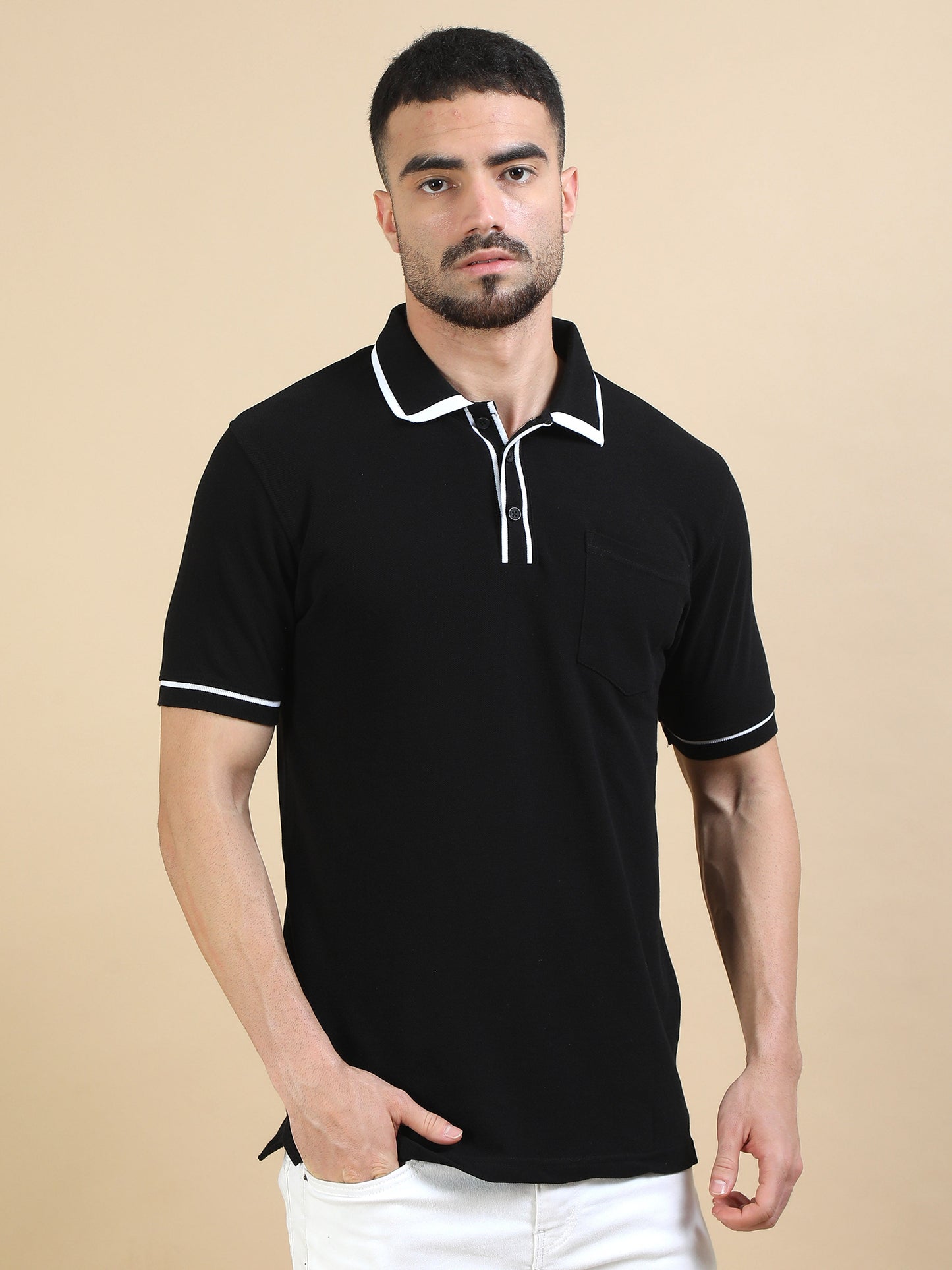 Contrast Collar Polo - Black