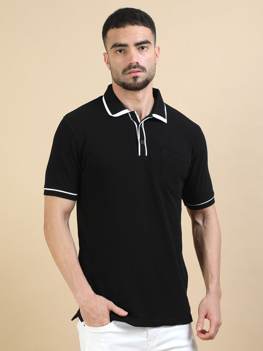 Contrast Collar Polo - Black