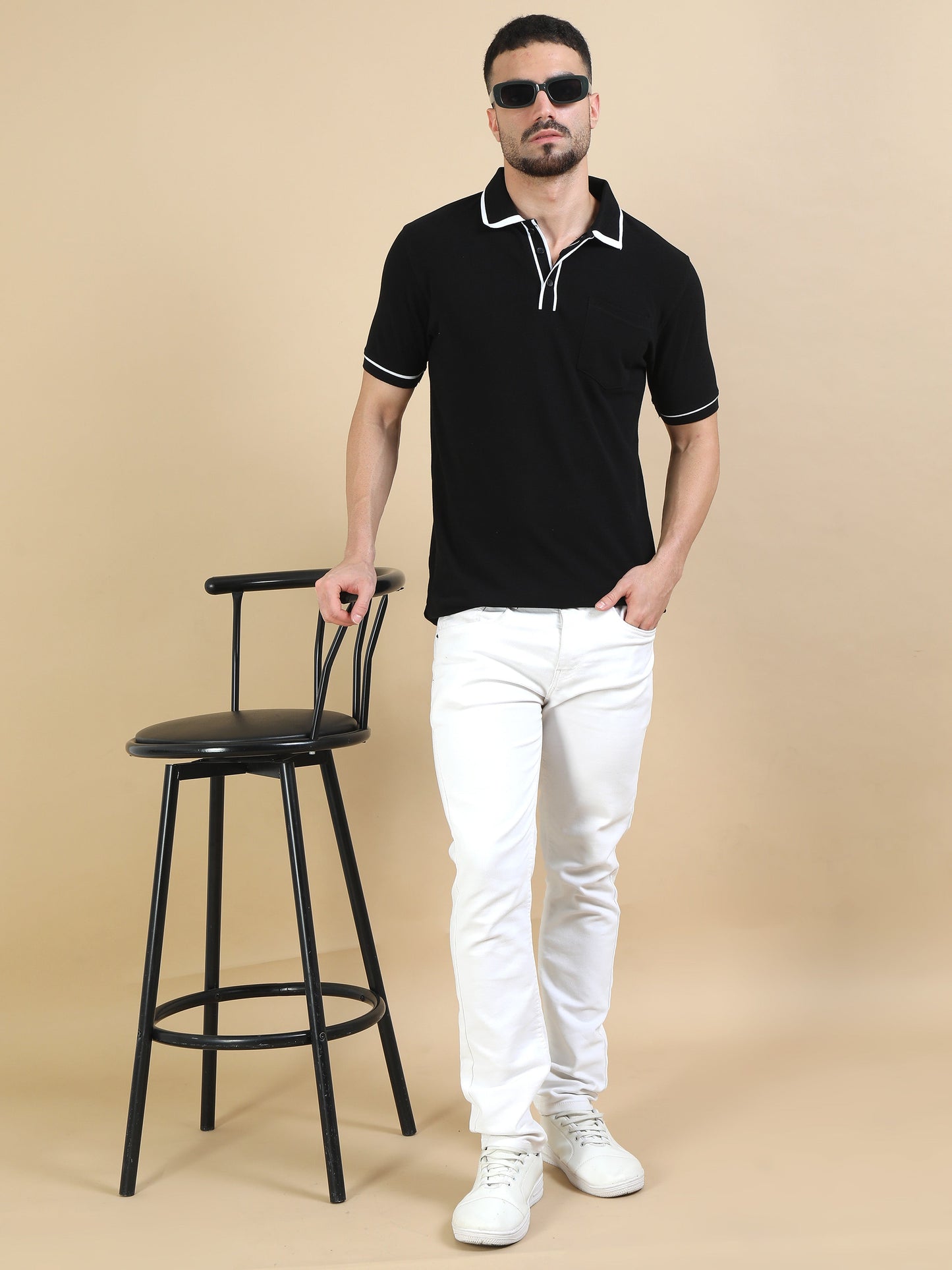 Contrast Collar Polo - Black