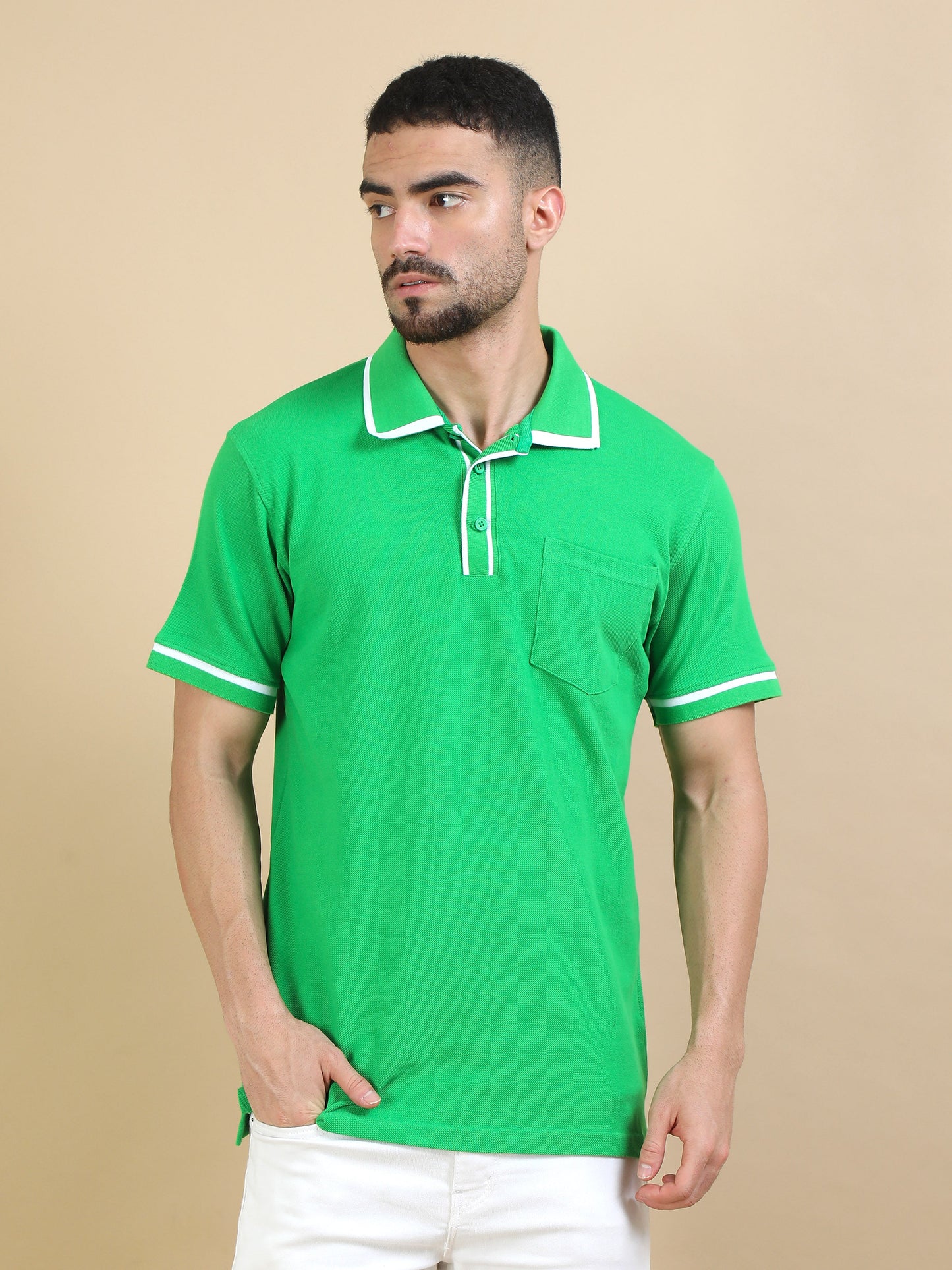 Contrast Collar Polo - Green