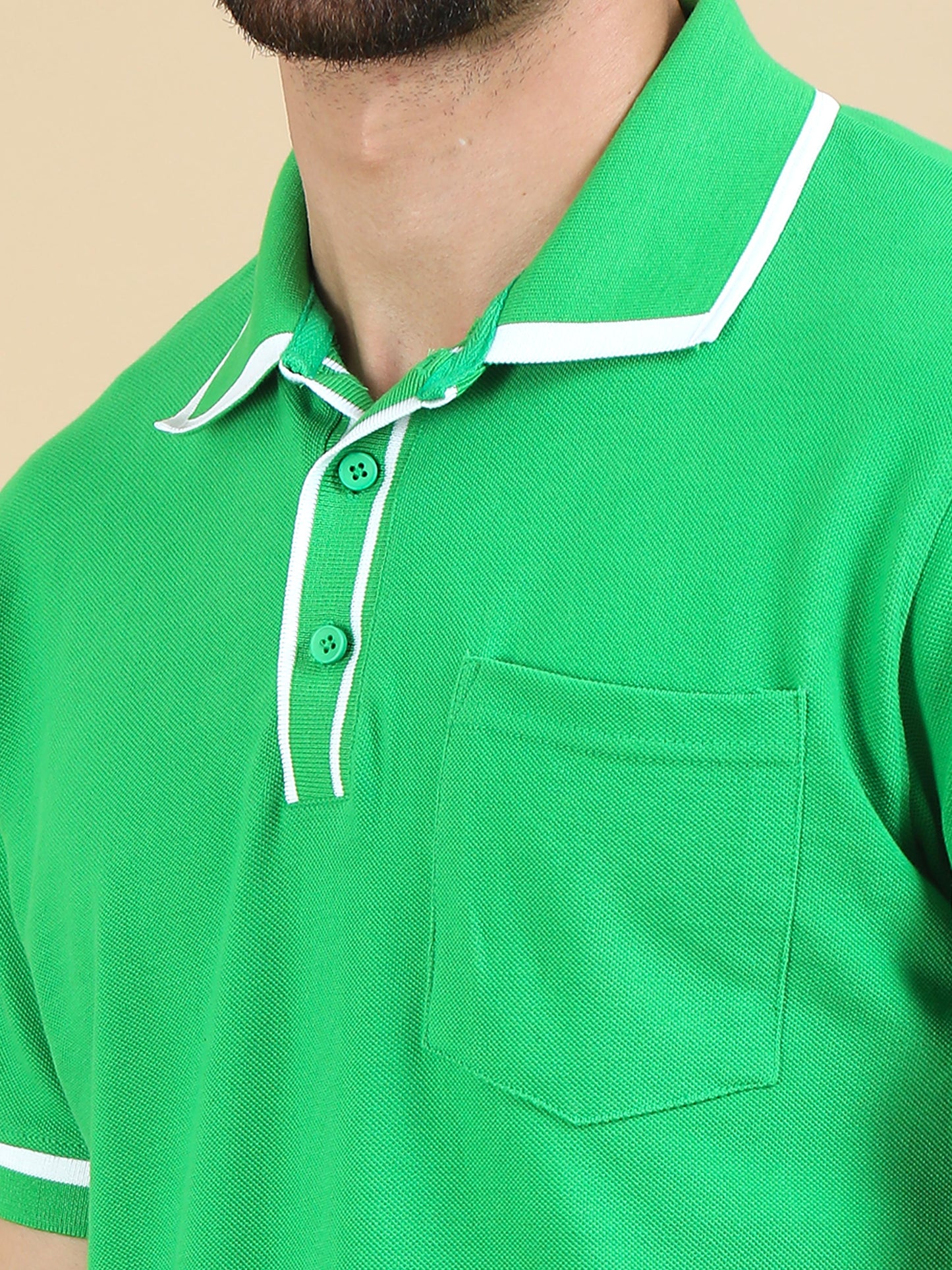 Contrast Collar Polo - Green