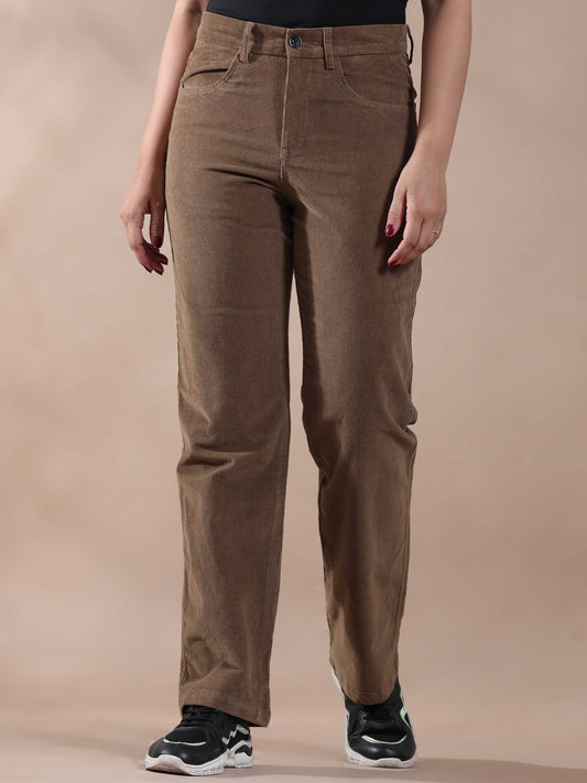 Women Corduroy Trousers- Khaki