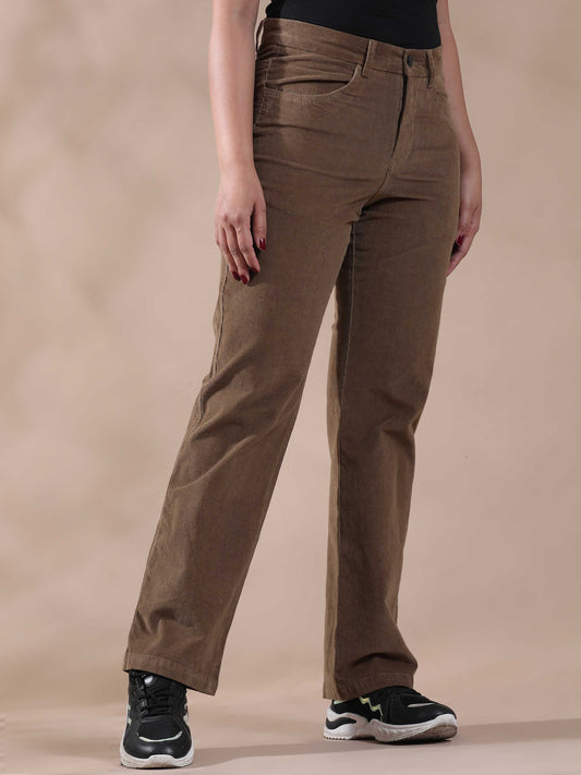 Women Corduroy Trousers- Khaki