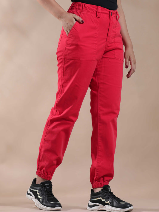 Women Vintage Red Jogger Pants